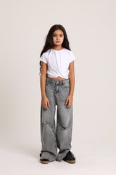 Ripped Knee Wide Leg Gray Jeans